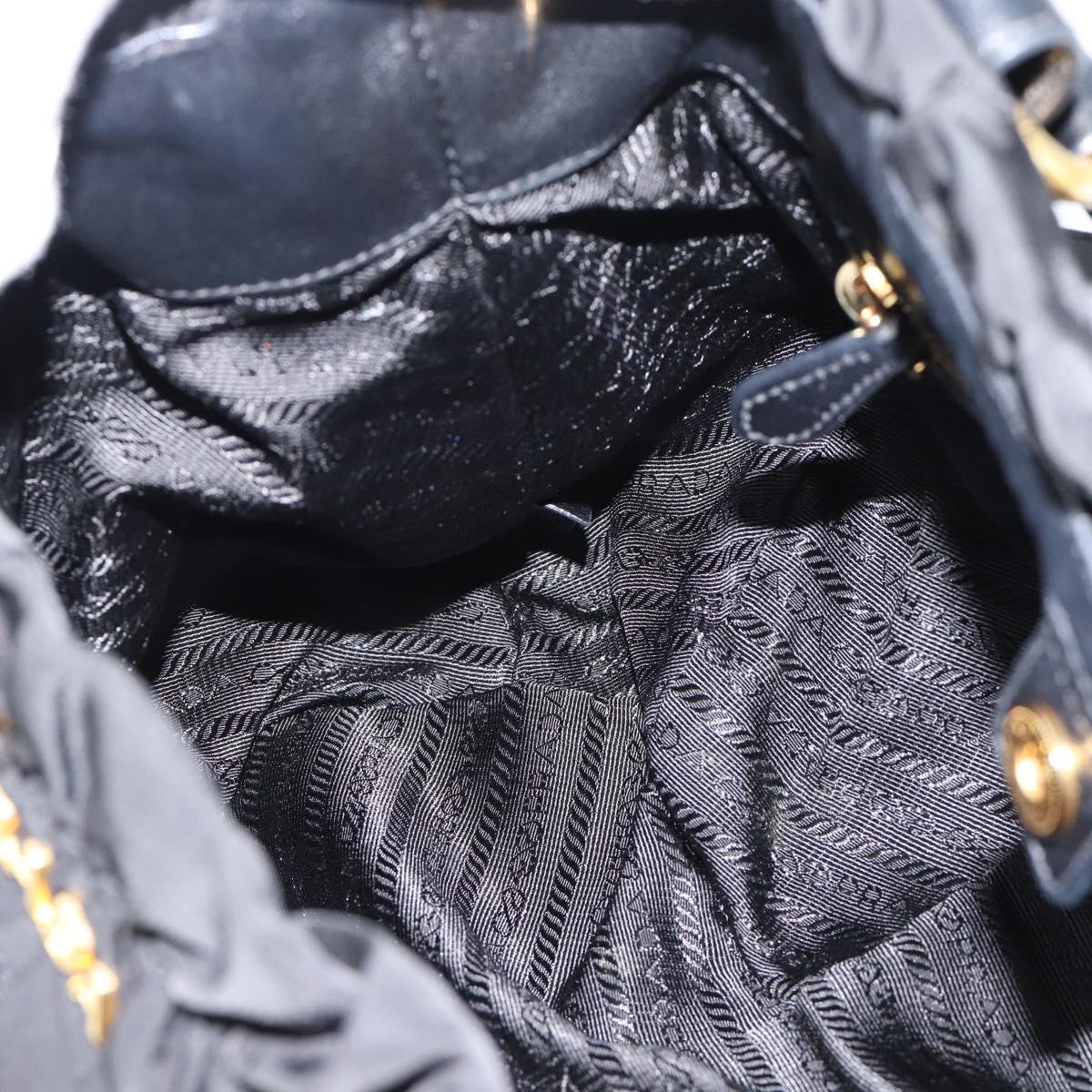 PRADA Hand Bag Nylon Black Gold Auth 186434V