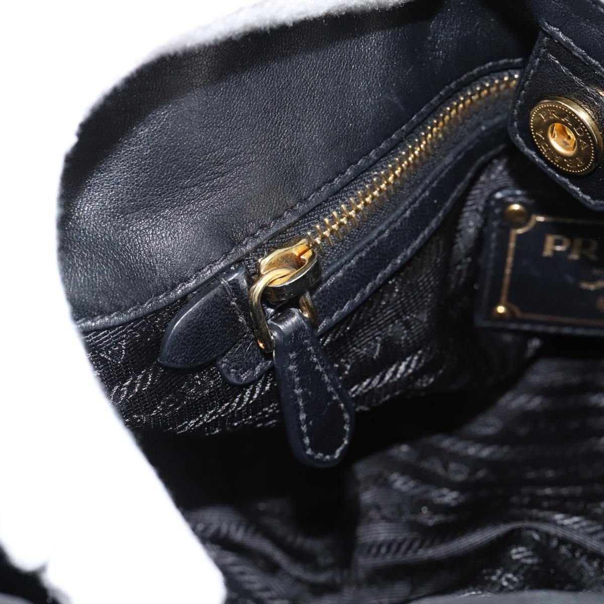 PRADA Hand Bag Nylon Black Gold Auth 186434V