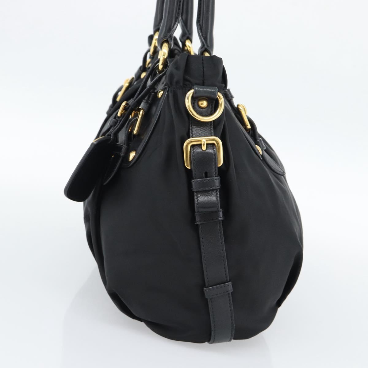 PRADA Hand Bag Nylon Black Gold Auth 186434V