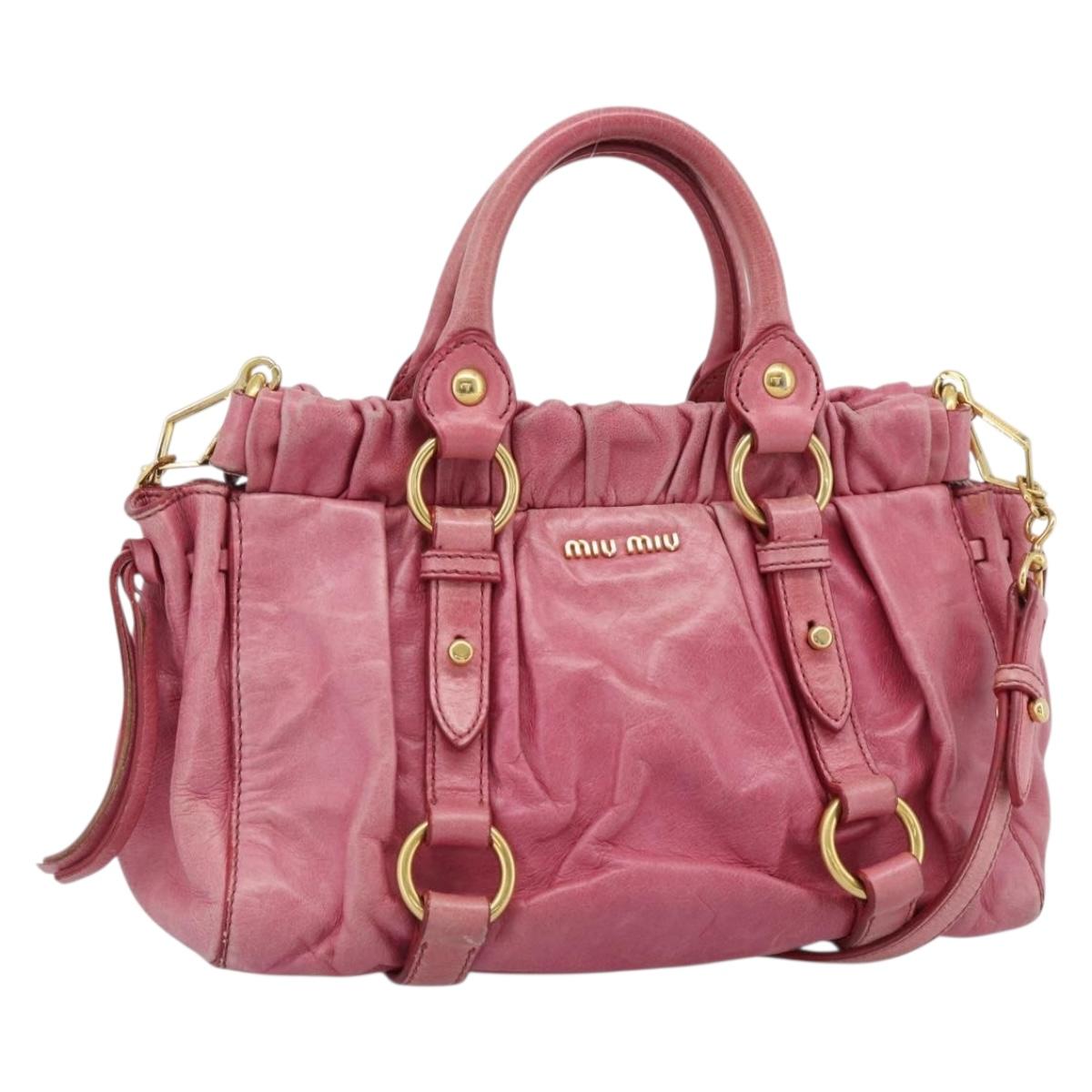 Miu Miu Hand Bag Leather 2way Pink Gold Auth 186436SAM