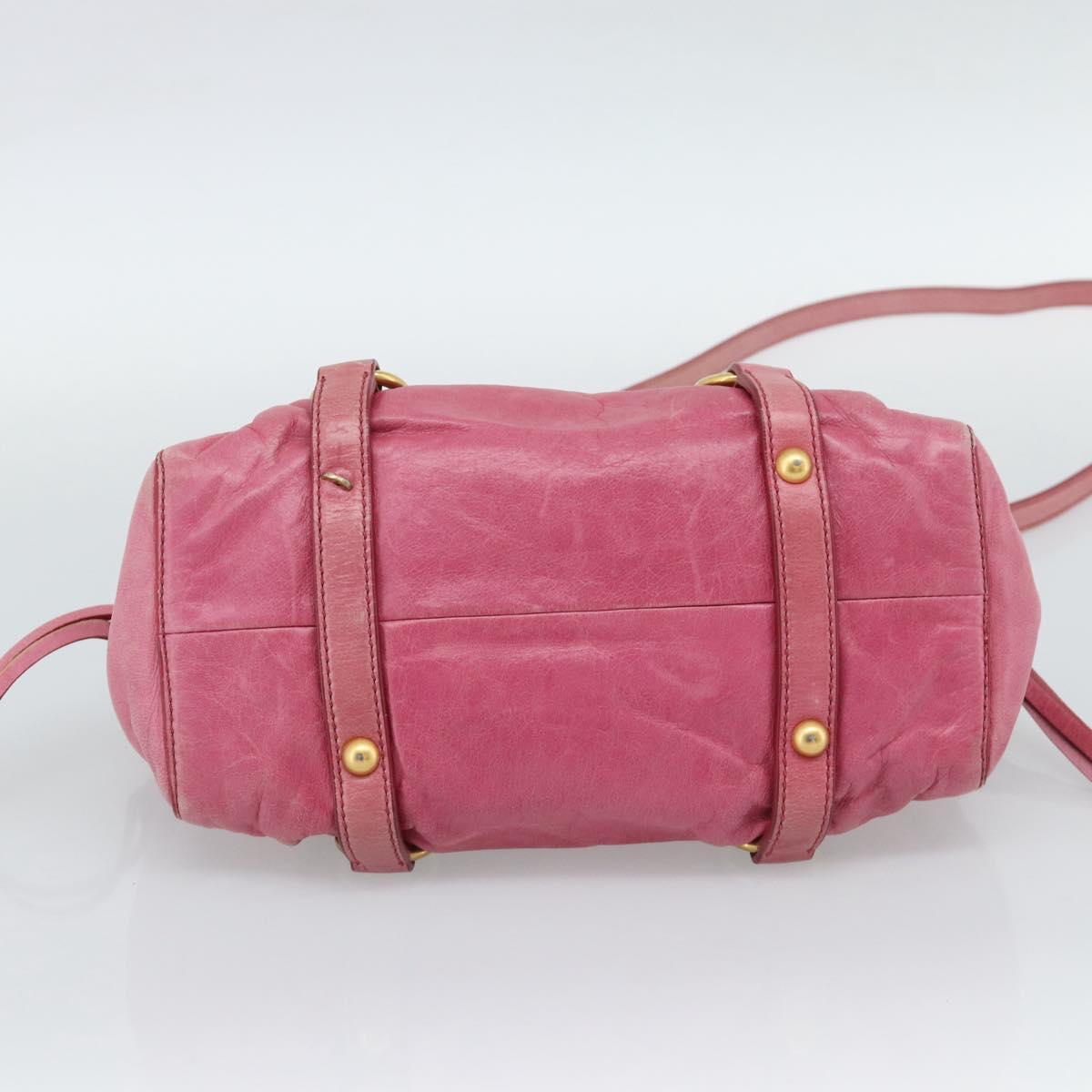 Miu Miu Hand Bag Leather 2way Pink Gold Auth 186436SAM