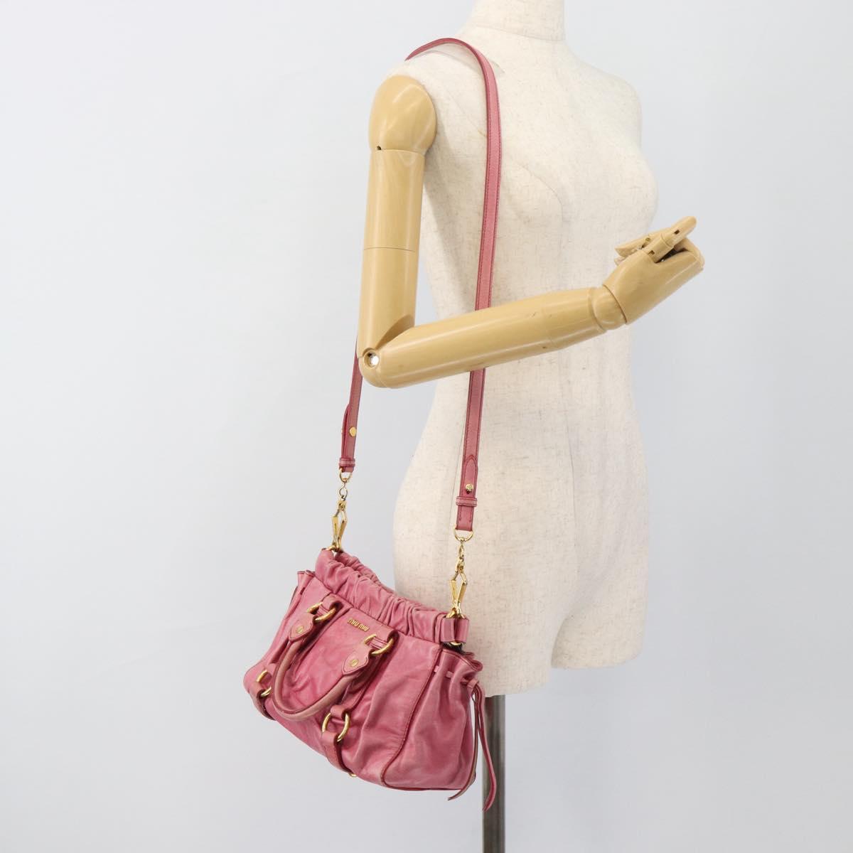 Miu Miu Hand Bag Leather 2way Pink Gold Auth 186436SAM