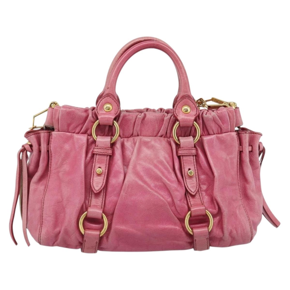 Miu Miu Hand Bag Leather 2way Pink Gold Auth 186436SAM