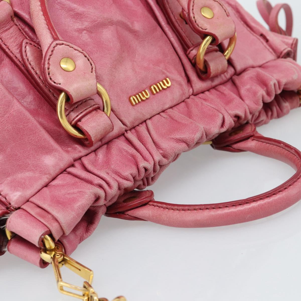 Miu Miu Hand Bag Leather 2way Pink Gold Auth 186436SAM