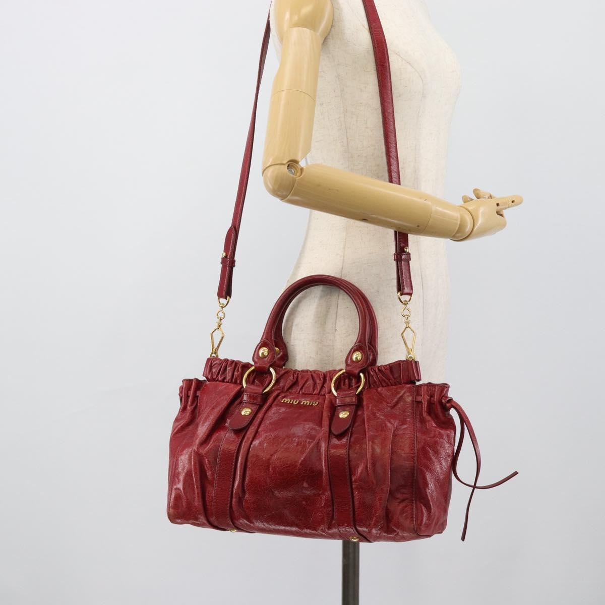 Miu Miu Hand Bag Leather 2way Red Gold Auth 186437SAM