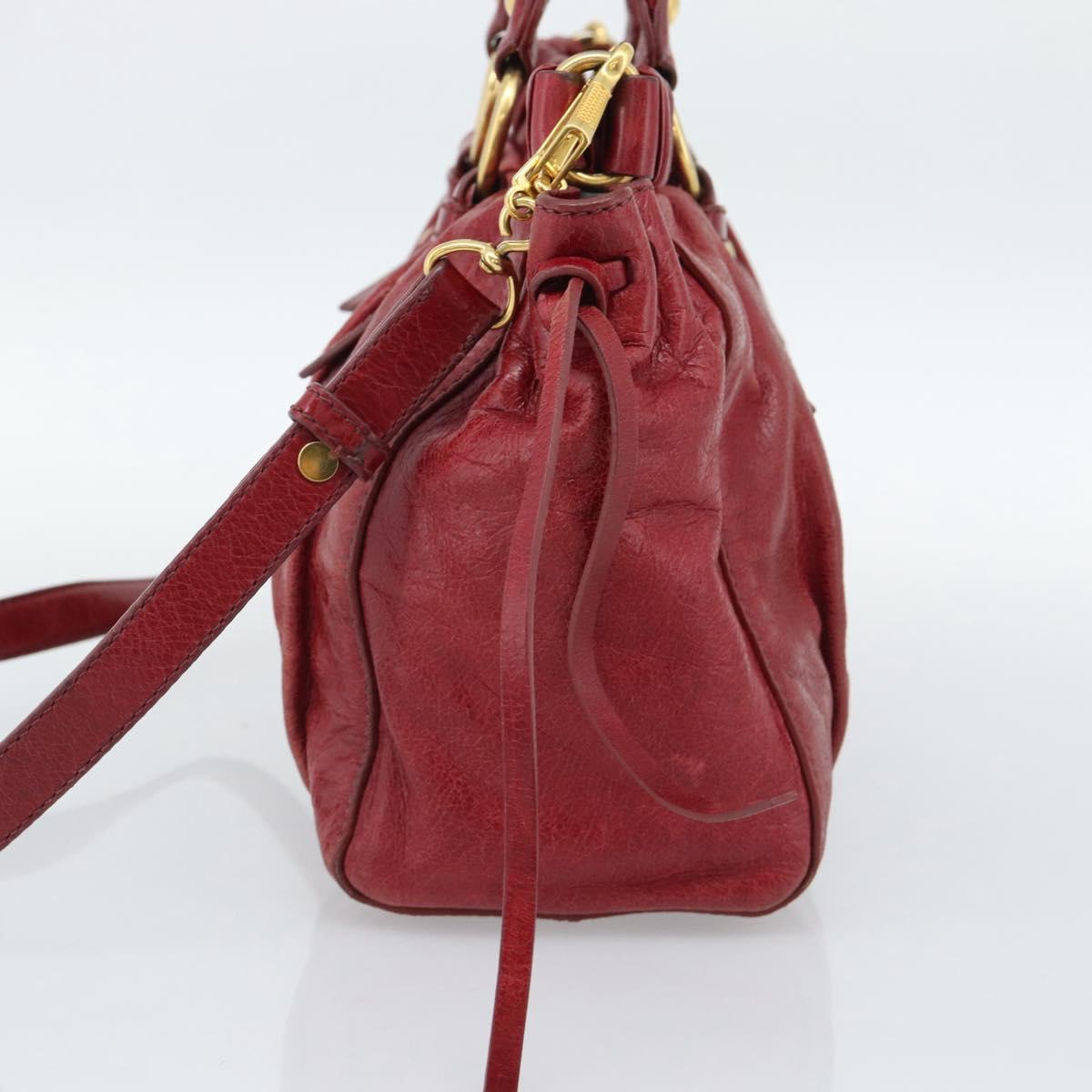 Miu Miu Hand Bag Leather 2way Red Gold Auth 186437SAM