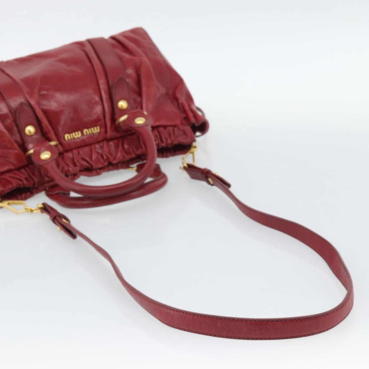 Miu Miu Hand Bag Leather 2way Red Gold Auth 186437SAM