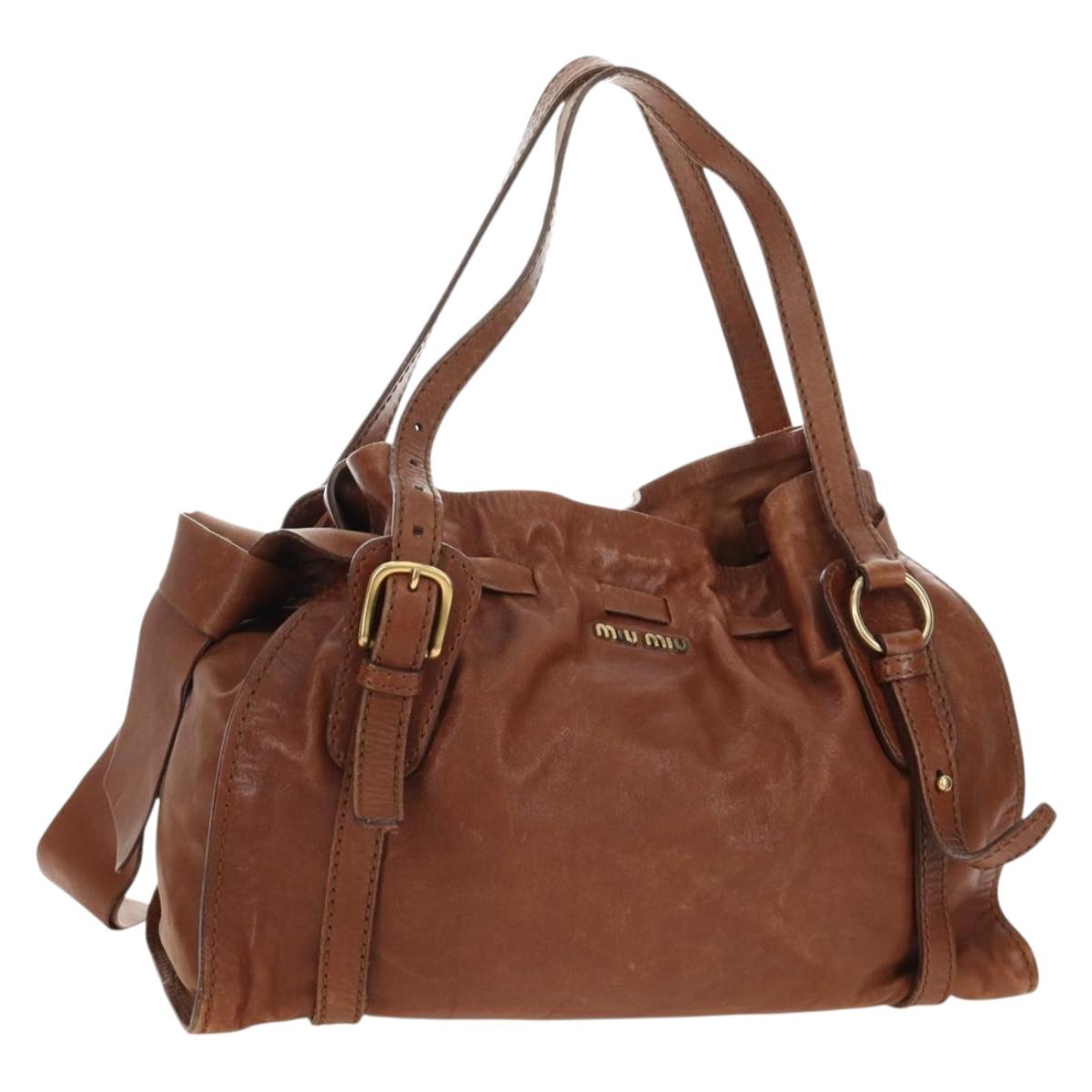 Miu Miu Tote Bag Leather Brown Gold Auth 186438V