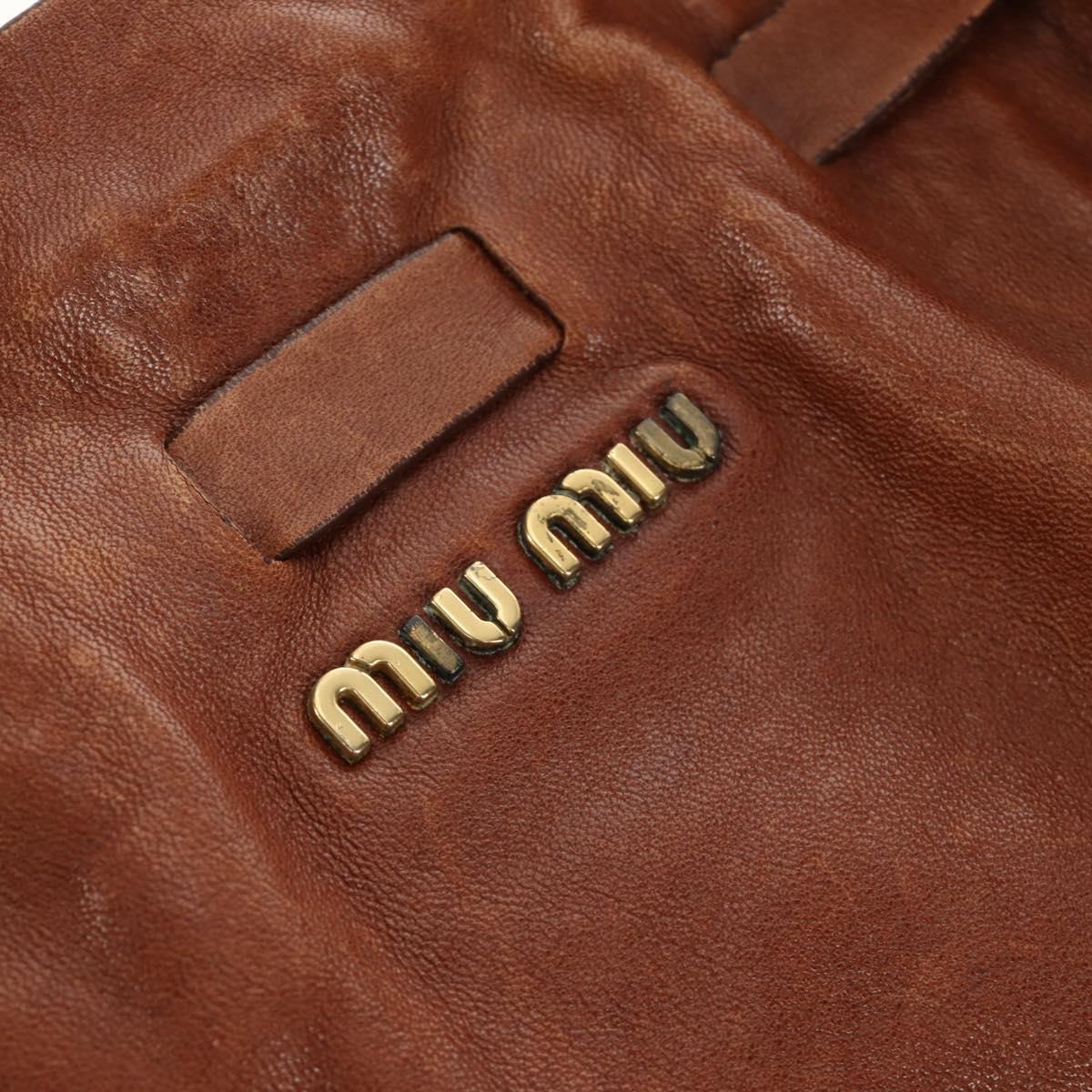 Miu Miu Tote Bag Leather Brown Gold Auth 186438V