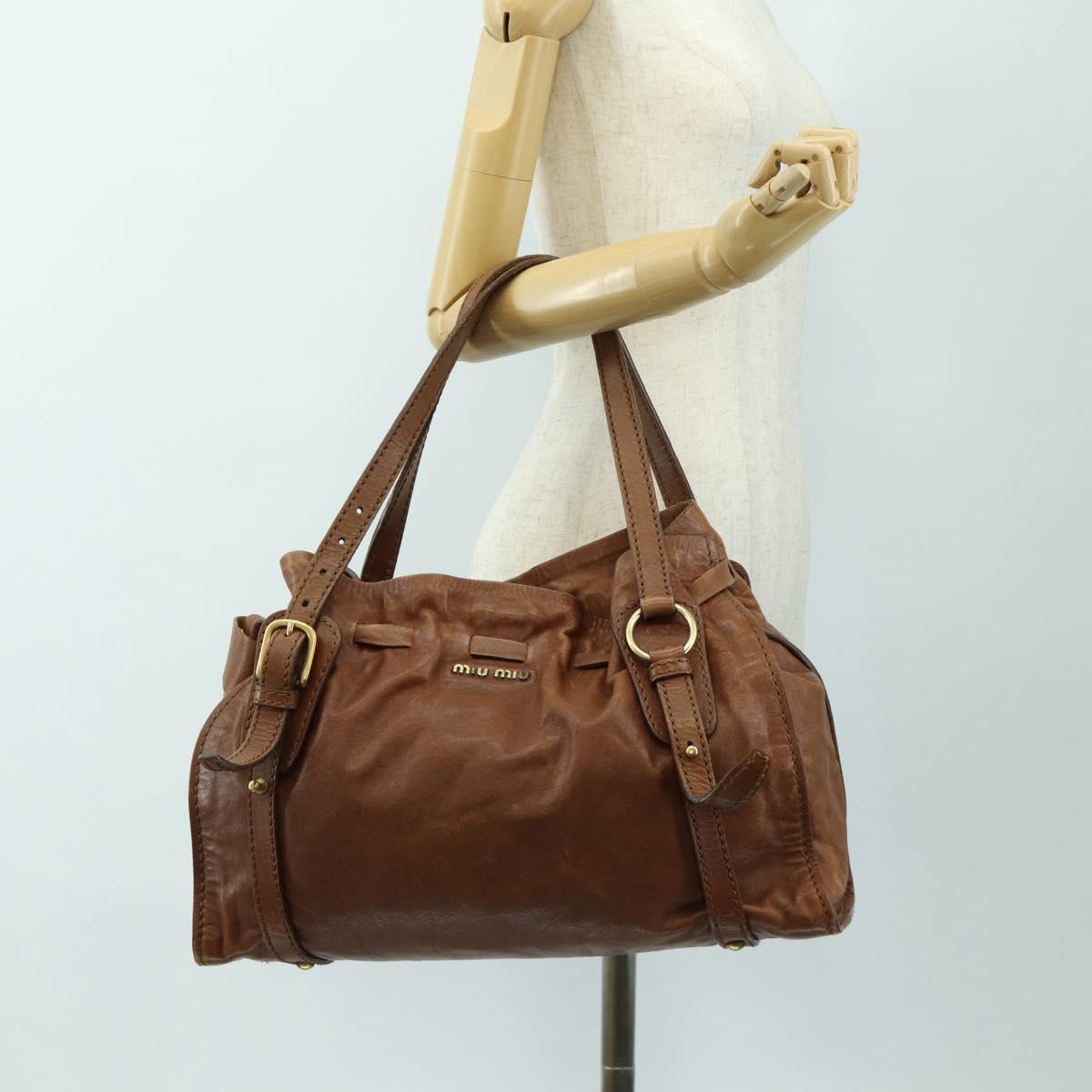 Miu Miu Tote Bag Leather Brown Gold Auth 186438V