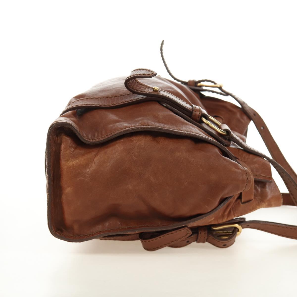 Miu Miu Tote Bag Leather Brown Gold Auth 186438V