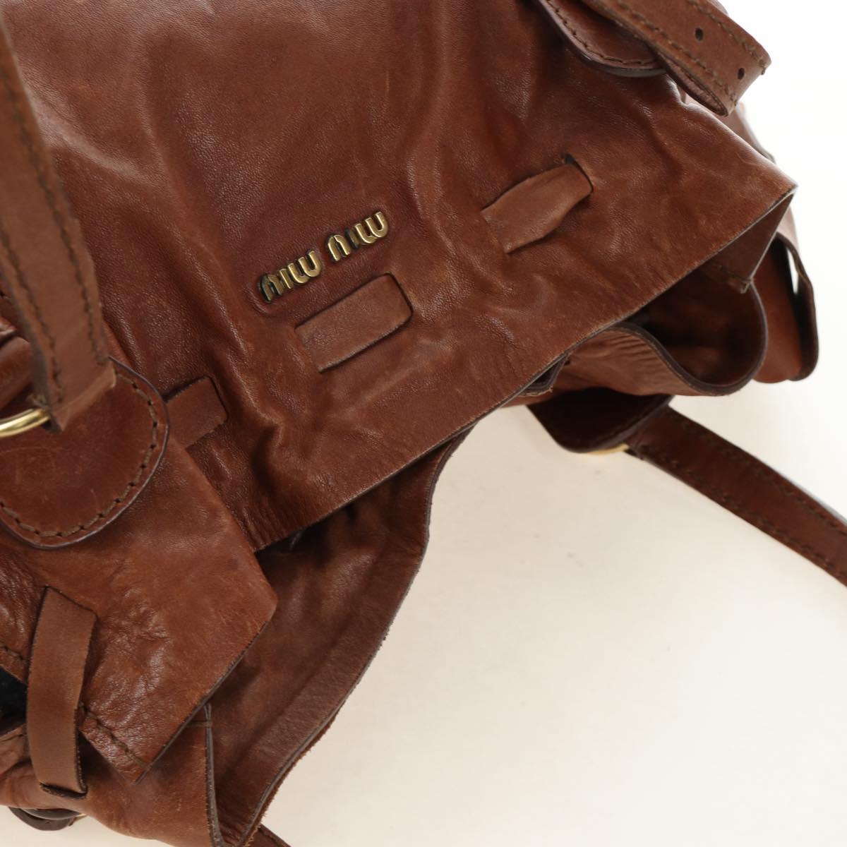 Miu Miu Tote Bag Leather Brown Gold Auth 186438V