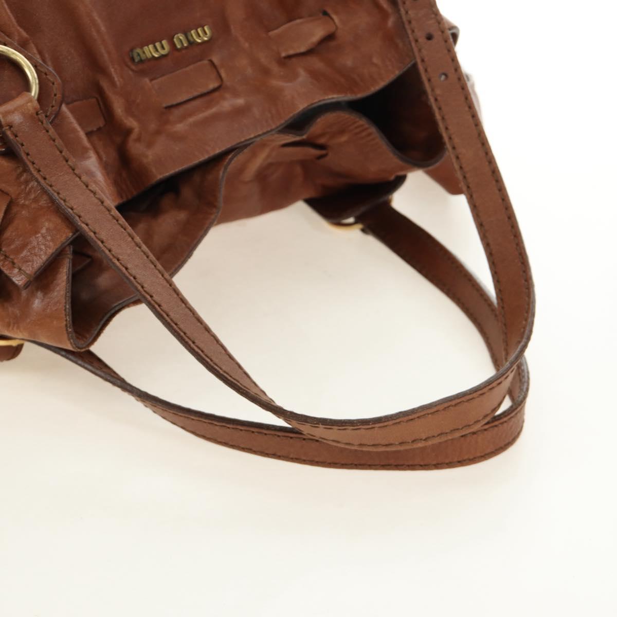 Miu Miu Tote Bag Leather Brown Gold Auth 186438V