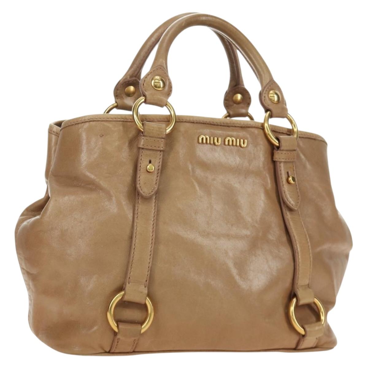 Miu Miu Hand Bag Leather Beige Gold Auth 186439V