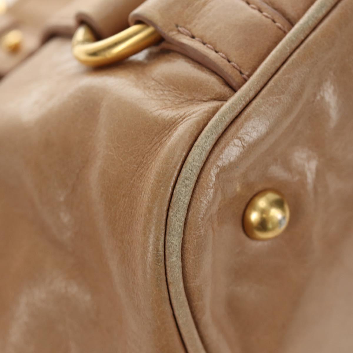 Miu Miu Hand Bag Leather Beige Gold Auth 186439V