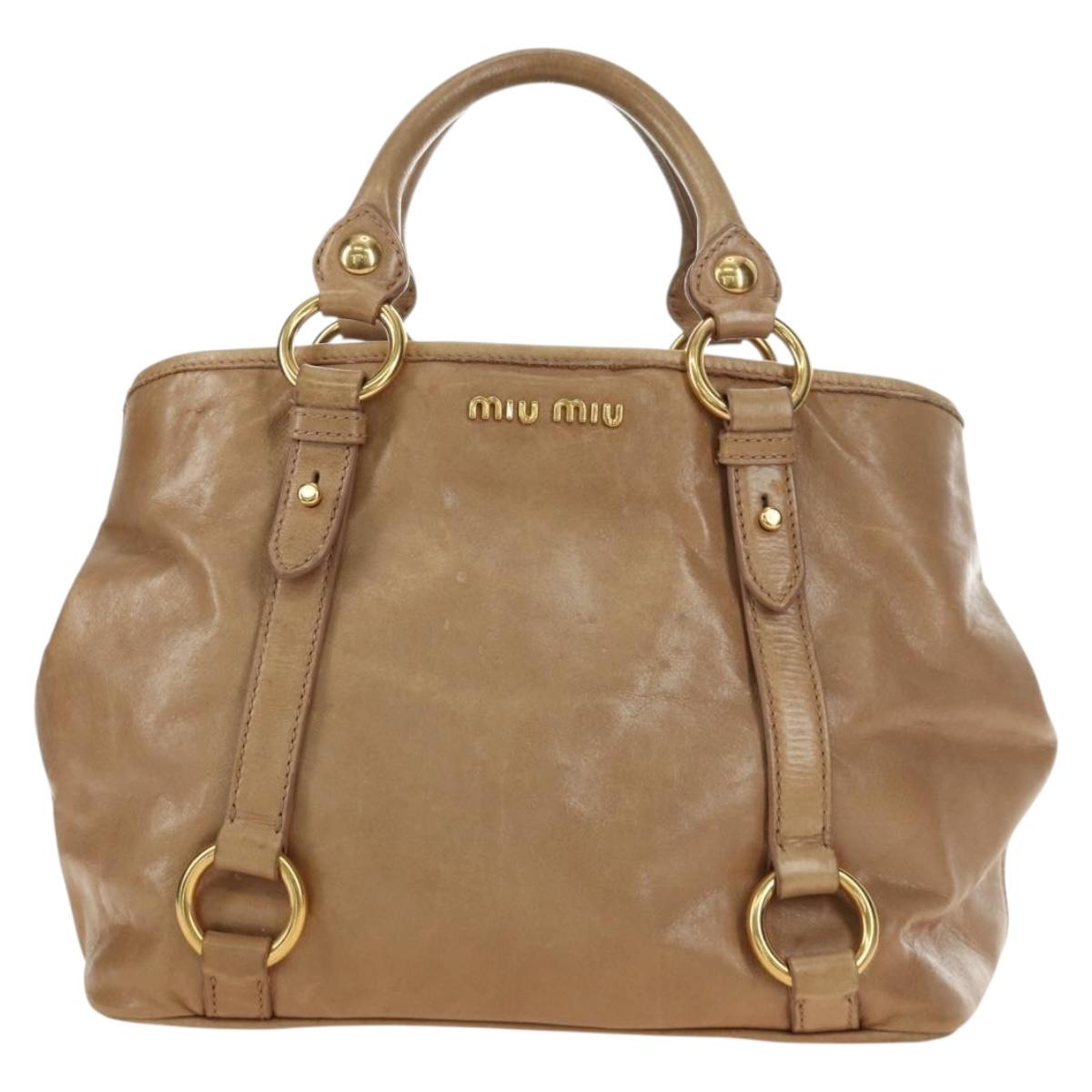 Miu Miu Hand Bag Leather Beige Gold Auth 186439V