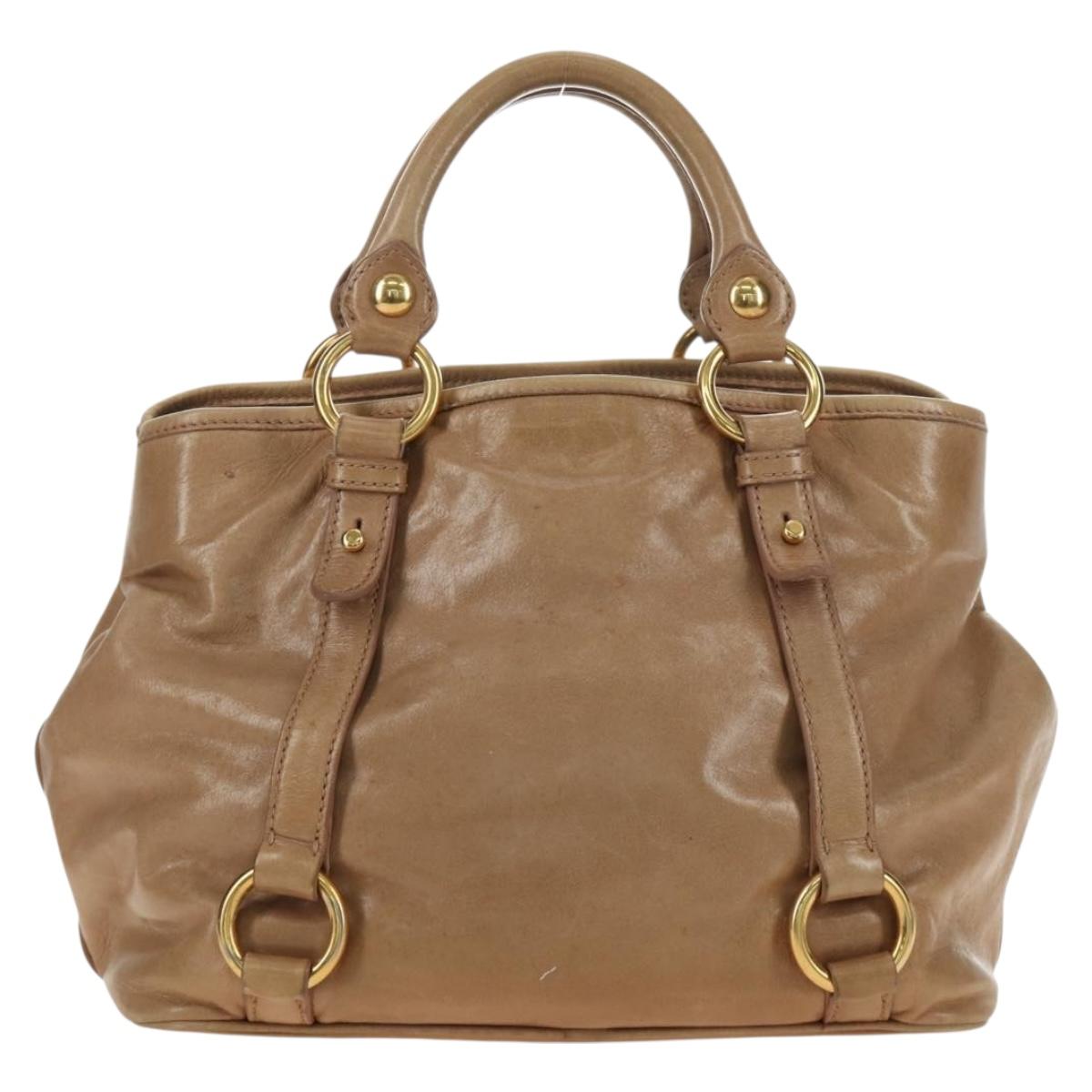 Miu Miu Hand Bag Leather Beige Gold Auth 186439V
