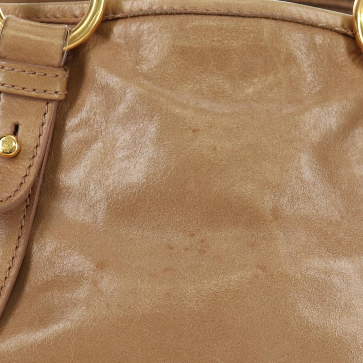 Miu Miu Hand Bag Leather Beige Gold Auth 186439V