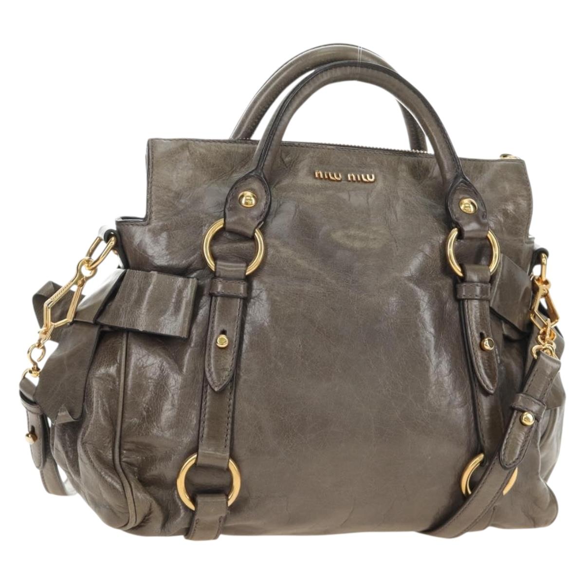 Miu Miu Hand Bag Leather 2way Gray Gold Auth 186440SAM