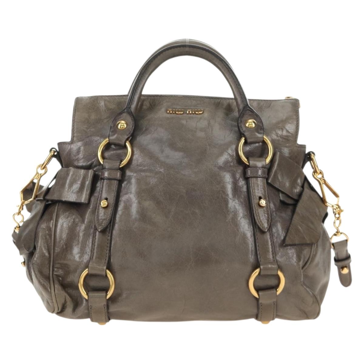 Miu Miu Hand Bag Leather 2way Gray Gold Auth 186440SAM