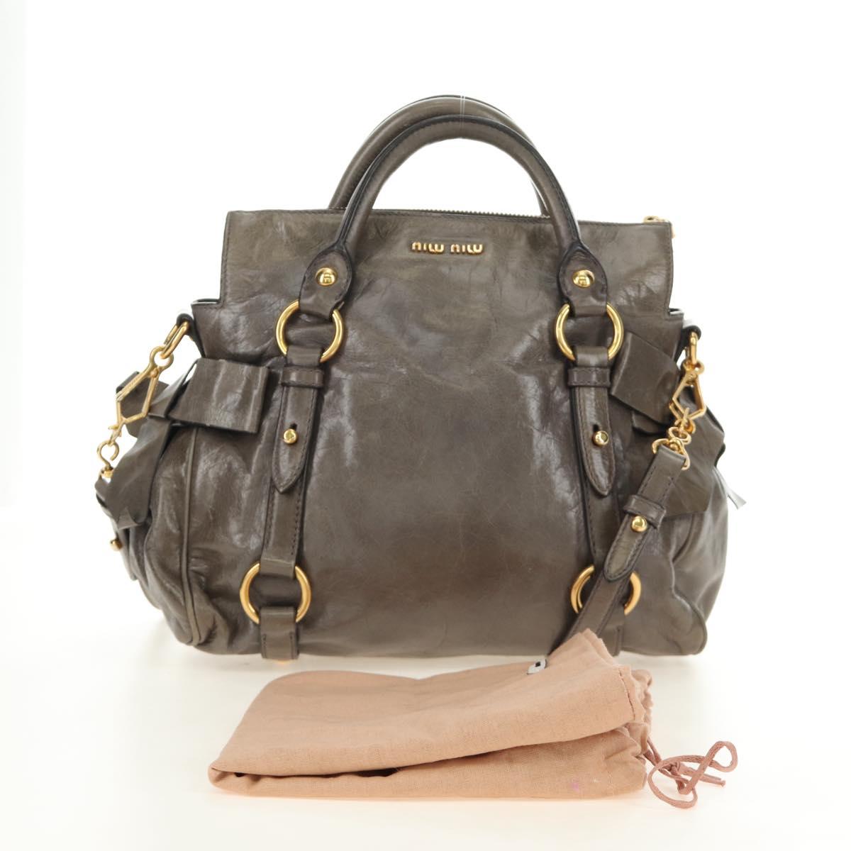 Miu Miu Hand Bag Leather 2way Gray Gold Auth 186440SAM