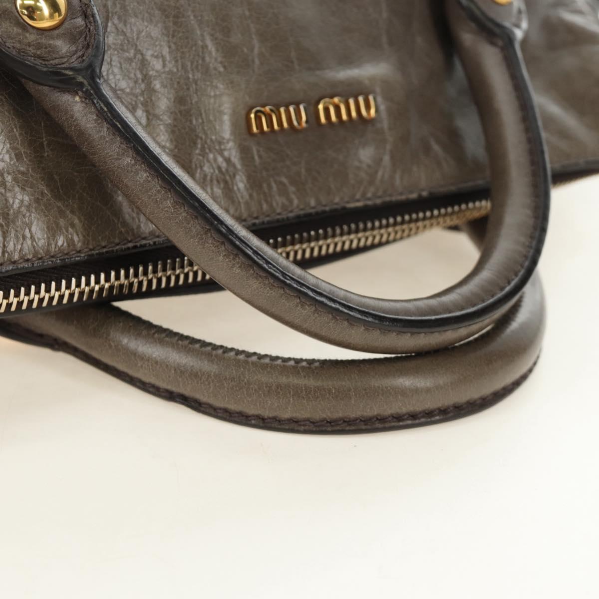 Miu Miu Hand Bag Leather 2way Gray Gold Auth 186440SAM