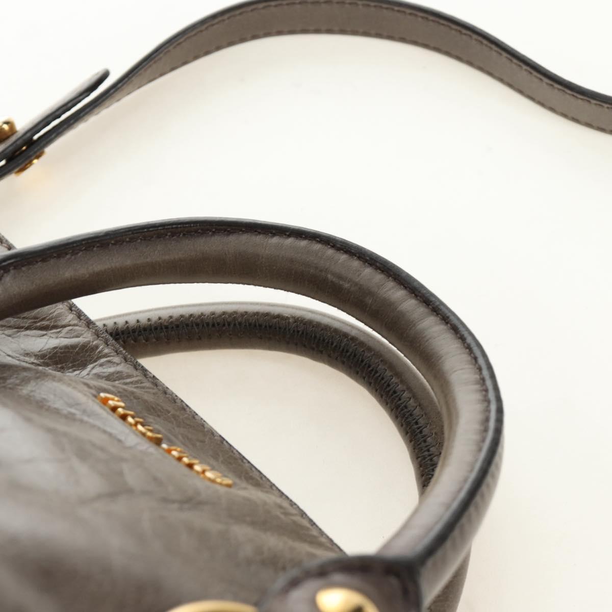 Miu Miu Hand Bag Leather 2way Gray Gold Auth 186440SAM