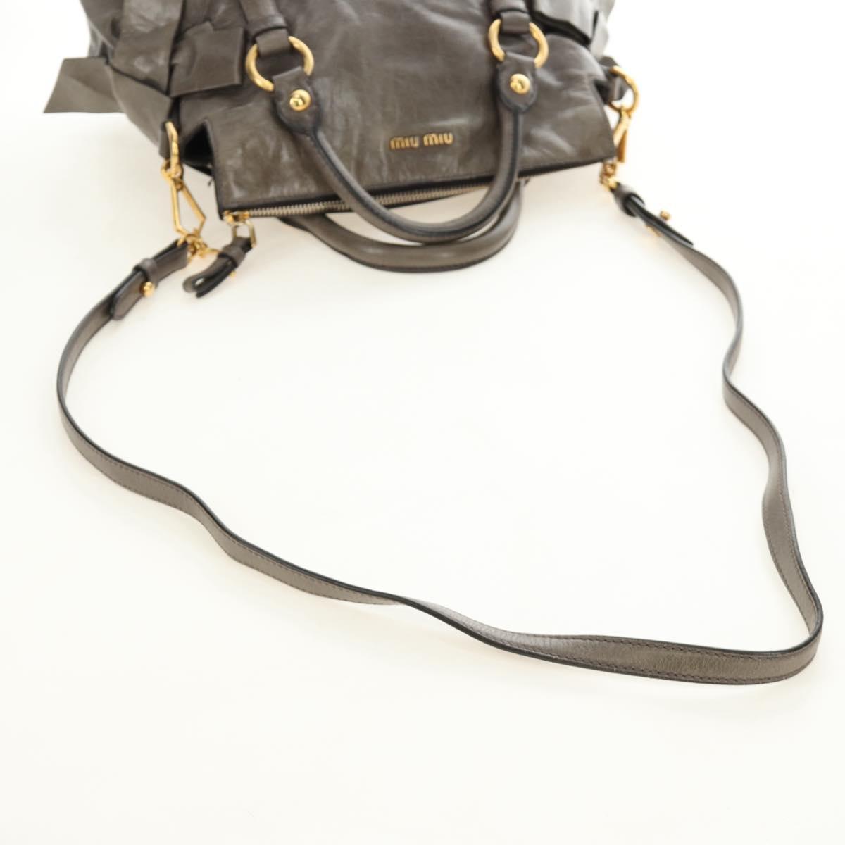 Miu Miu Hand Bag Leather 2way Gray Gold Auth 186440SAM