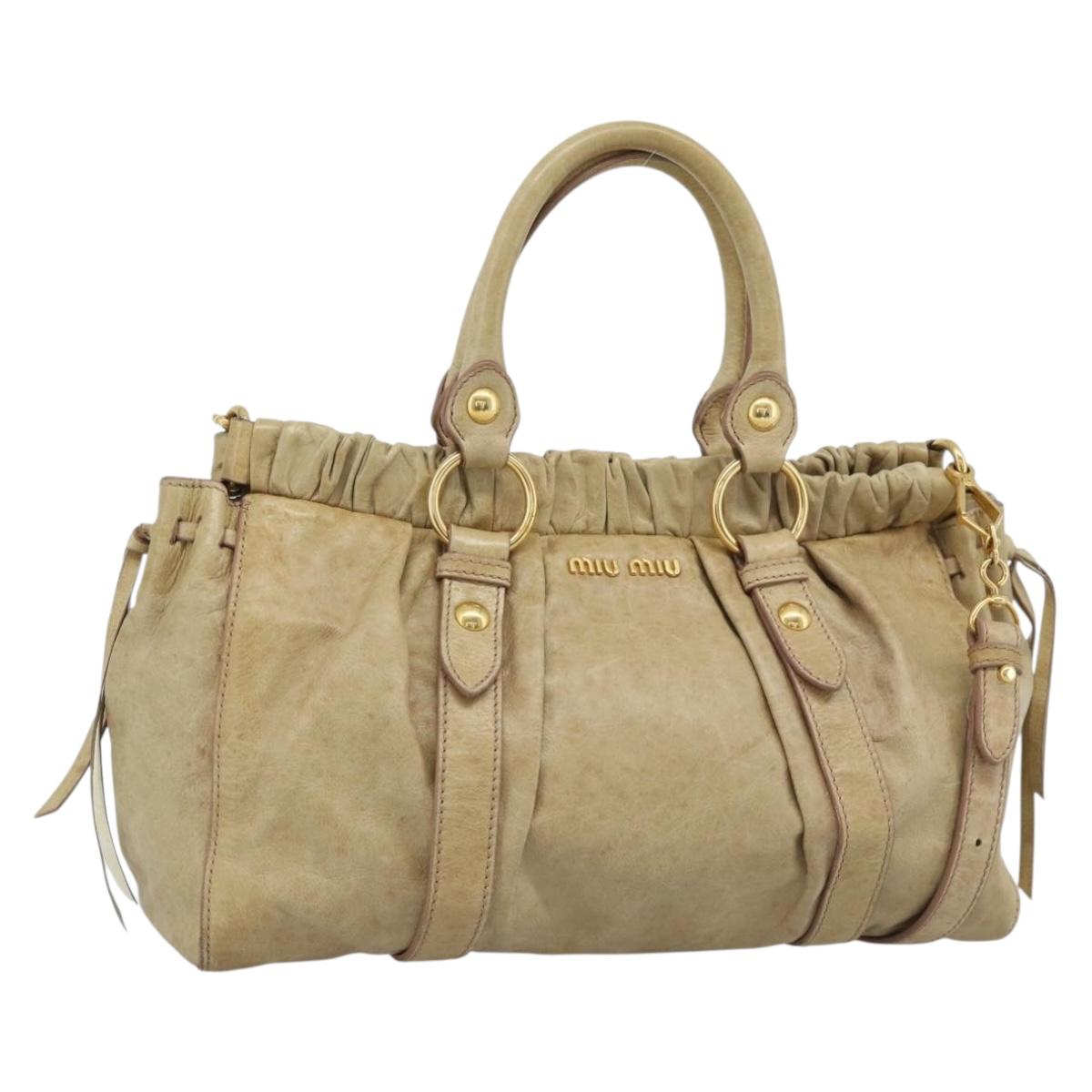 Miu Miu Hand Bag Leather 2way Beige Gold Auth 186441V