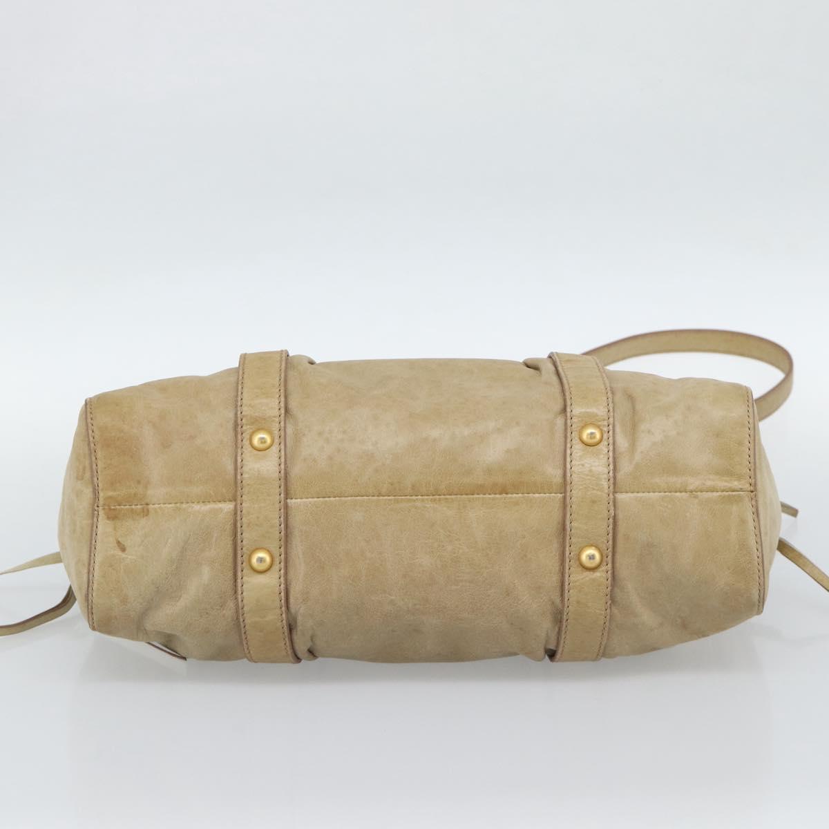 Miu Miu Hand Bag Leather 2way Beige Gold Auth 186441V