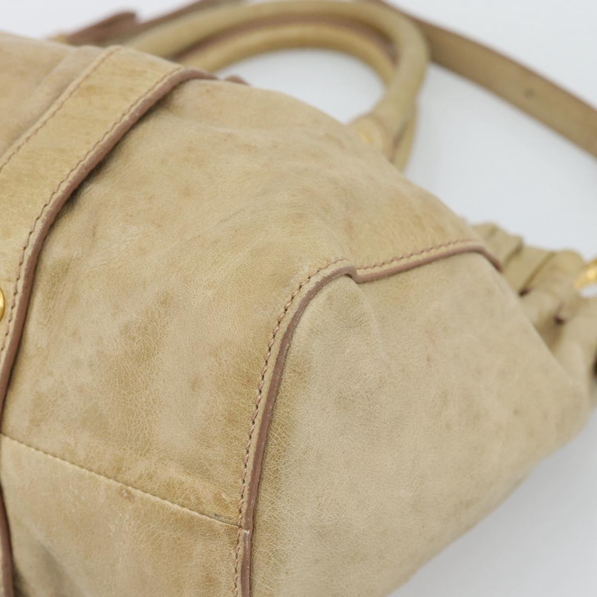 Miu Miu Hand Bag Leather 2way Beige Gold Auth 186441V