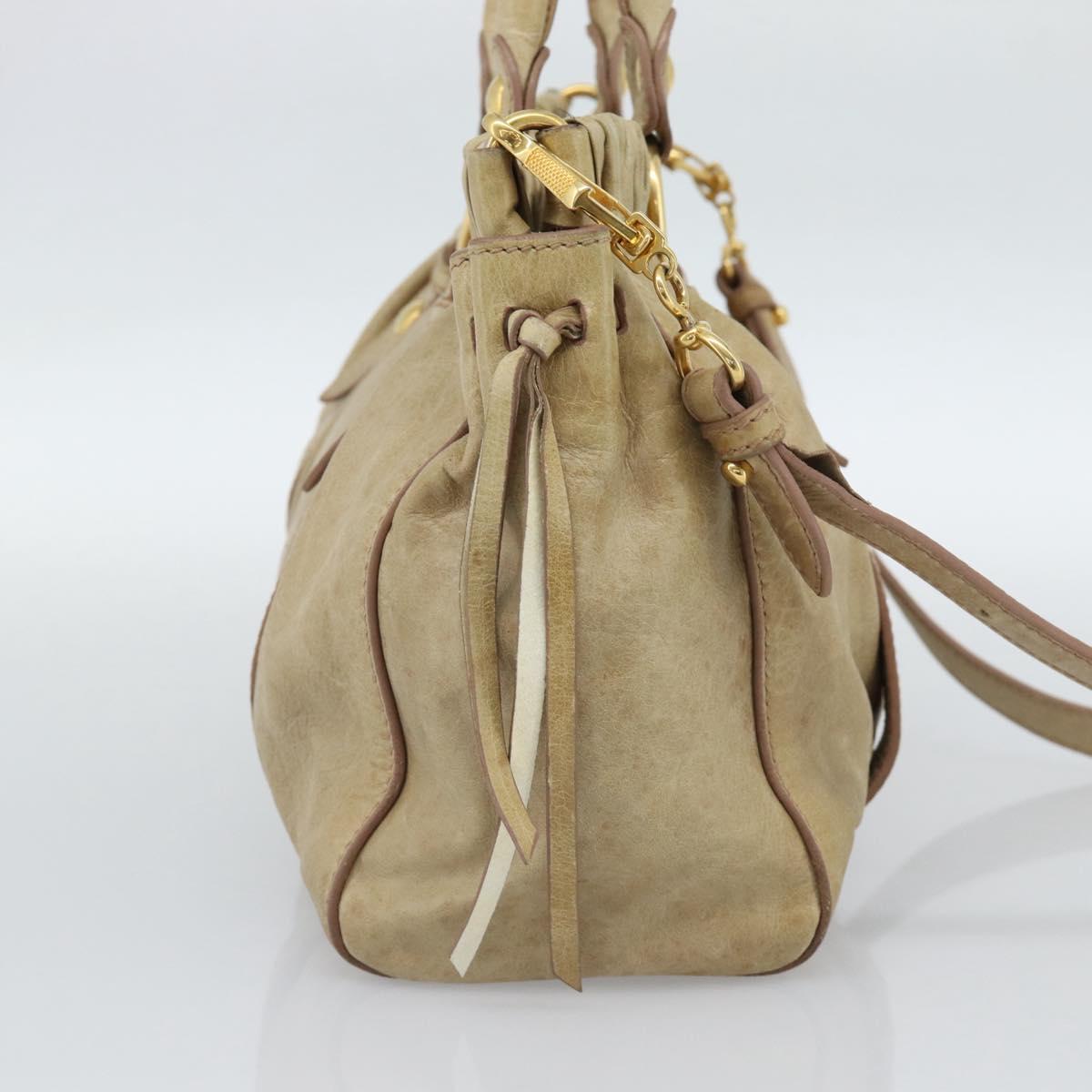 Miu Miu Hand Bag Leather 2way Beige Gold Auth 186441V