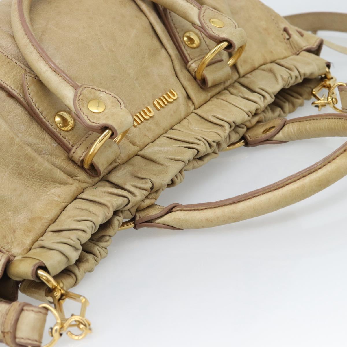 Miu Miu Hand Bag Leather 2way Beige Gold Auth 186441V