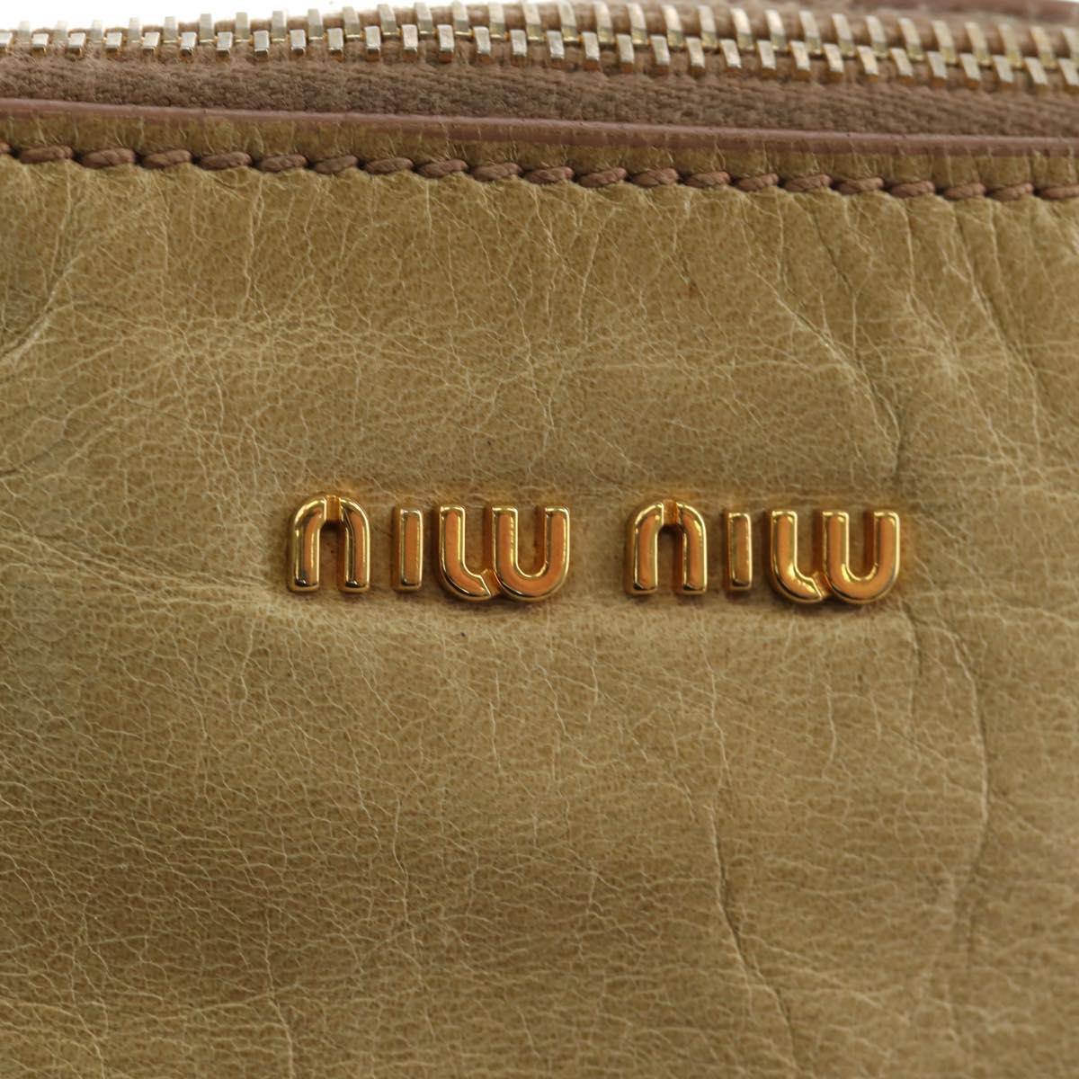 Miu Miu Hand Bag Leather 2way Beige Gold Auth 186442SAM
