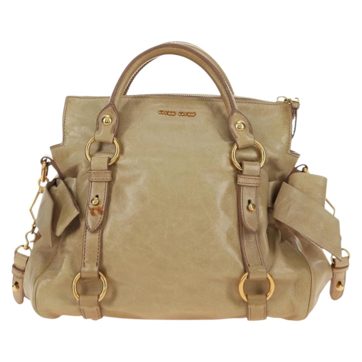 Miu Miu Hand Bag Leather 2way Beige Gold Auth 186442SAM