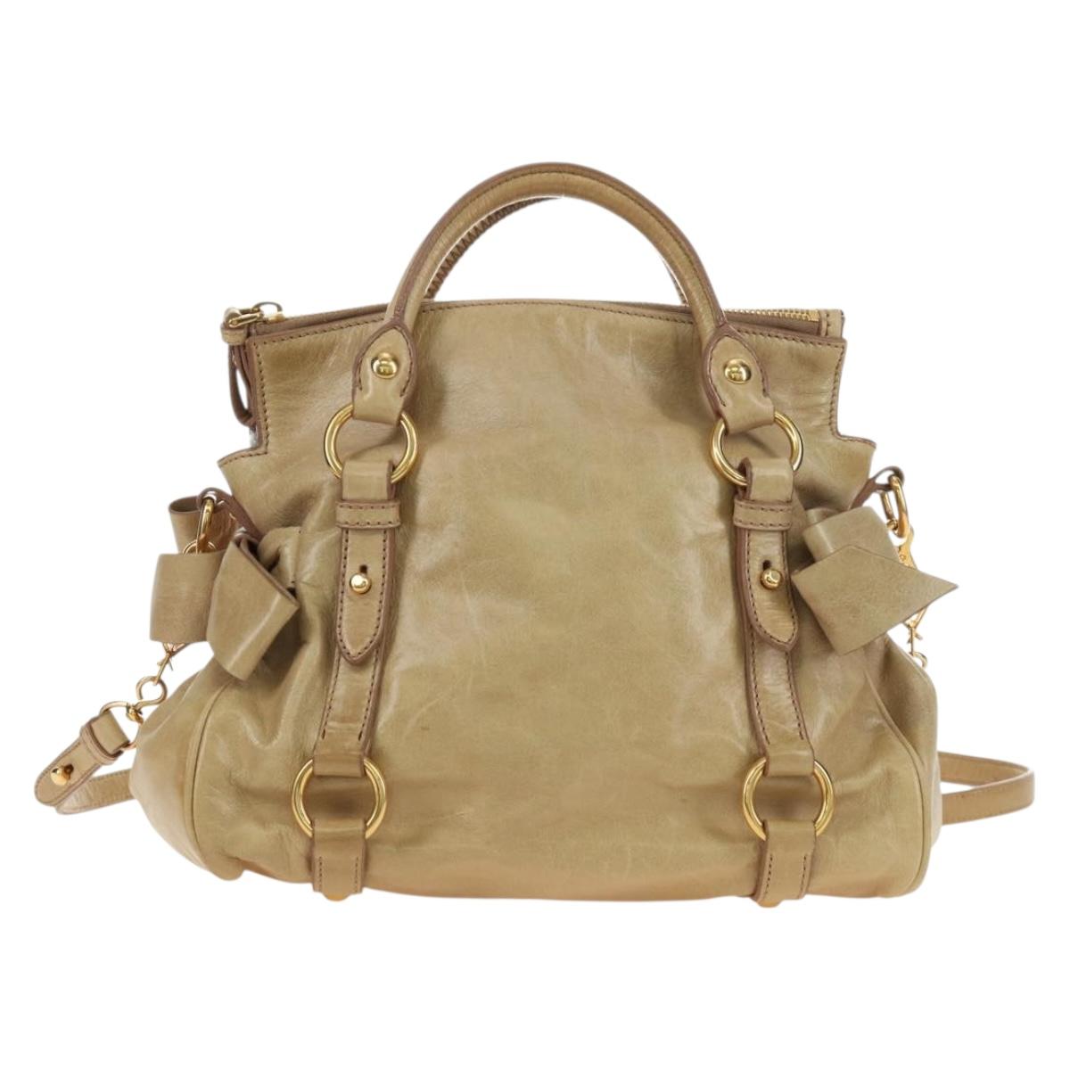 Miu Miu Hand Bag Leather 2way Beige Gold Auth 186442SAM