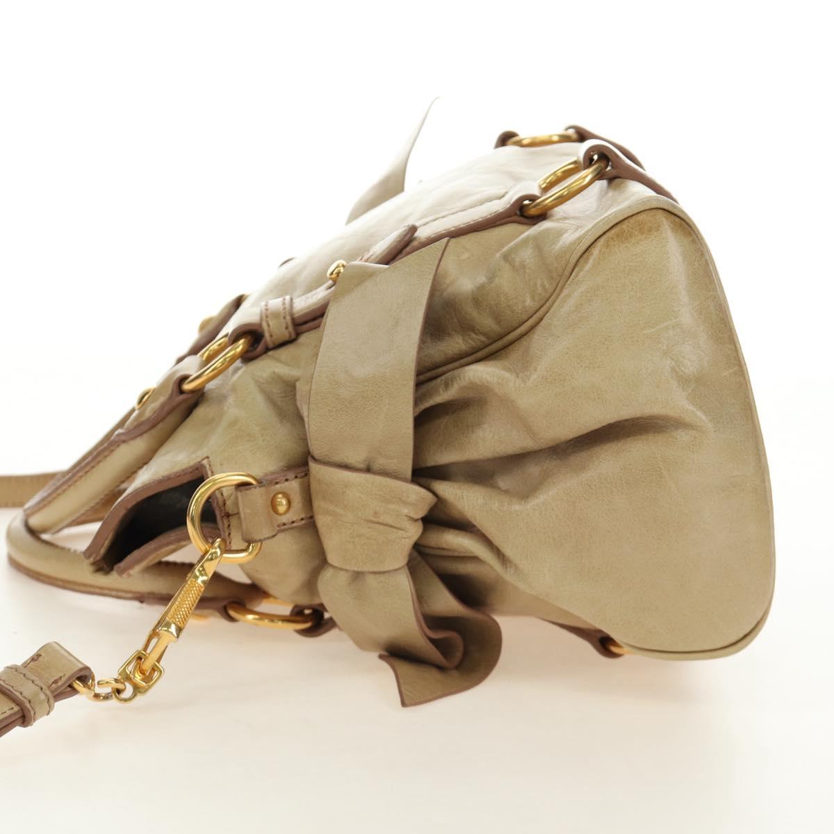 Miu Miu Hand Bag Leather 2way Beige Gold Auth 186442SAM