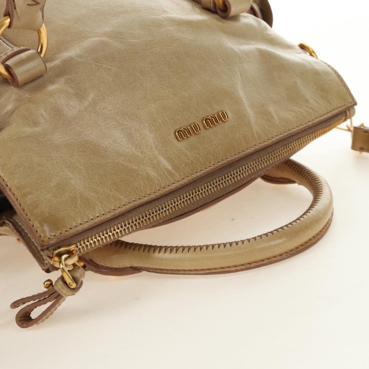 Miu Miu Hand Bag Leather 2way Beige Gold Auth 186442SAM
