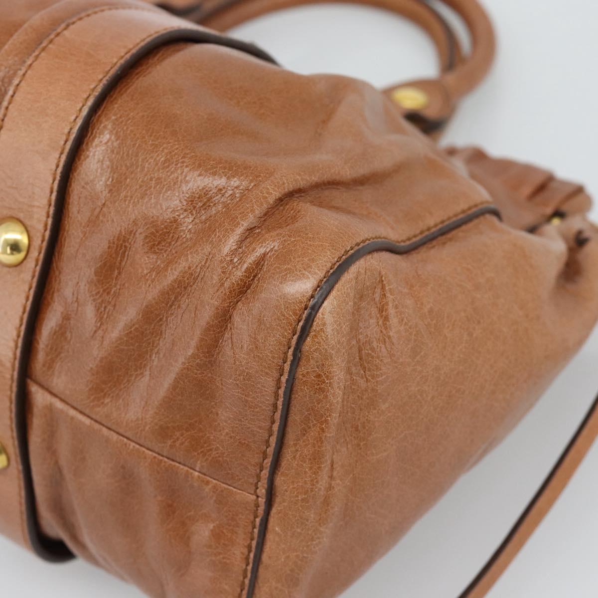 Miu Miu Hand Bag Leather 2way Brown Gold Auth 186443SAM