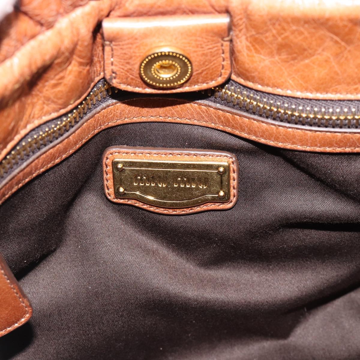 Miu Miu Hand Bag Leather 2way Brown Gold Auth 186443SAM