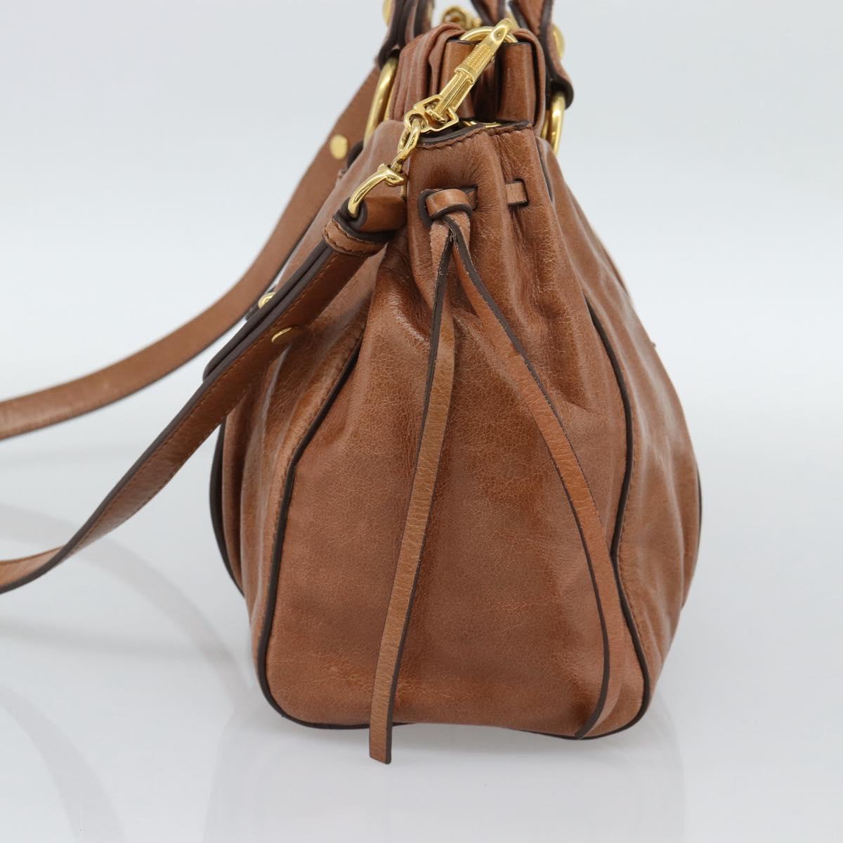 Miu Miu Hand Bag Leather 2way Brown Gold Auth 186443SAM