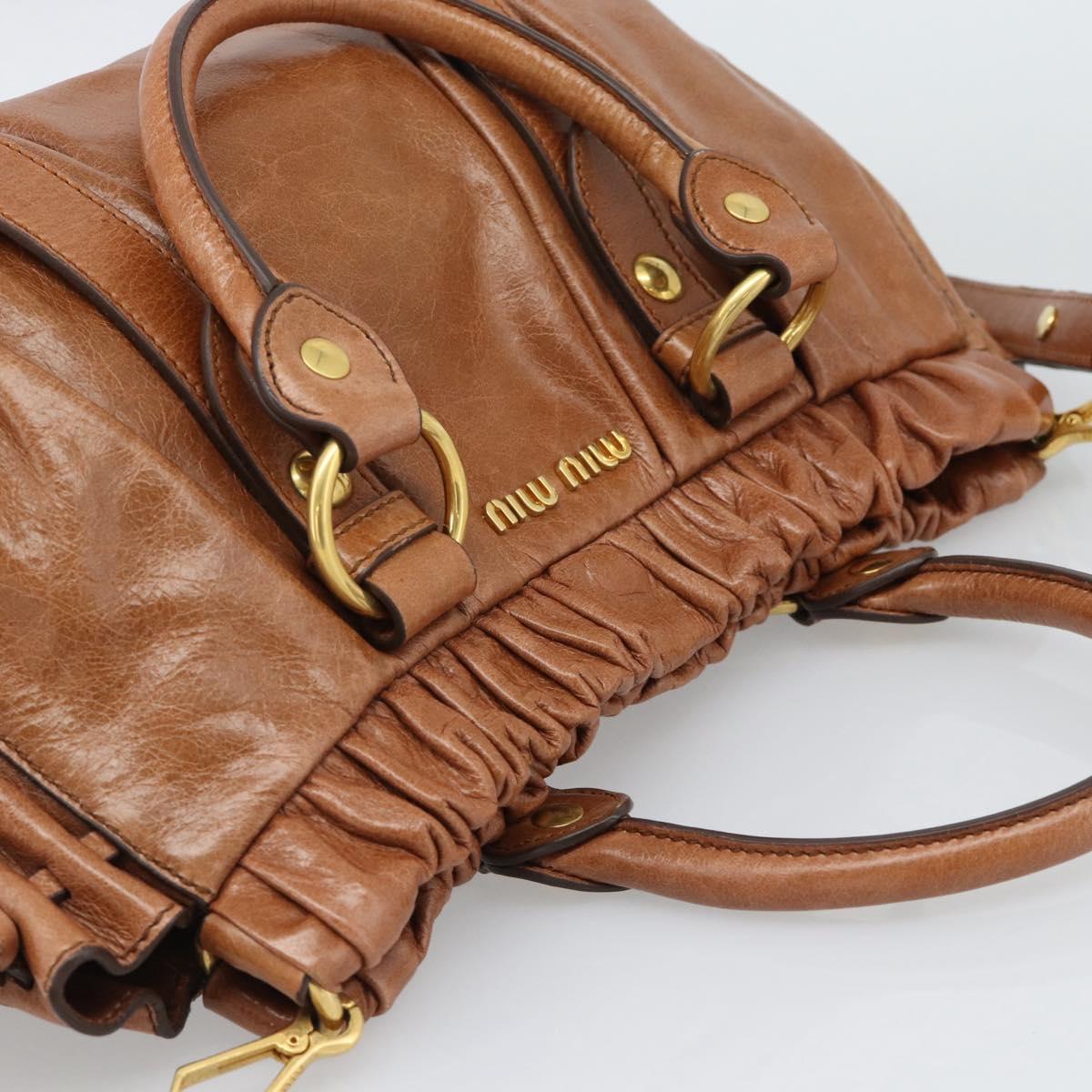 Miu Miu Hand Bag Leather 2way Brown Gold Auth 186443SAM