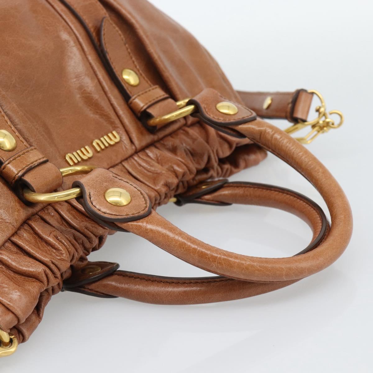 Miu Miu Hand Bag Leather 2way Brown Gold Auth 186443SAM
