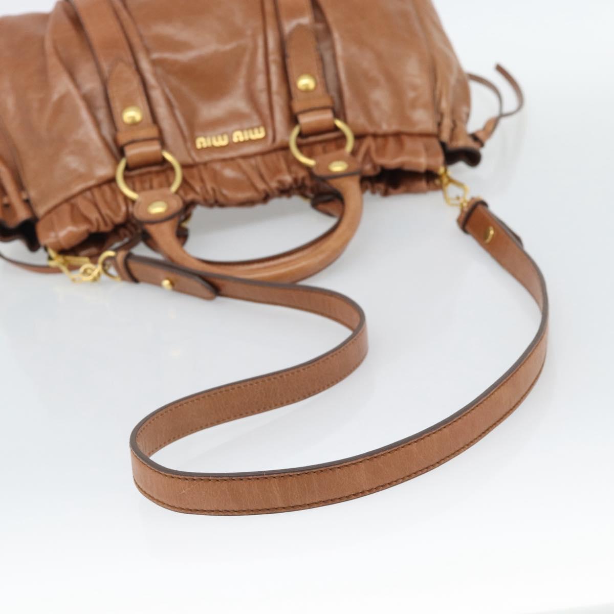 Miu Miu Hand Bag Leather 2way Brown Gold Auth 186443SAM
