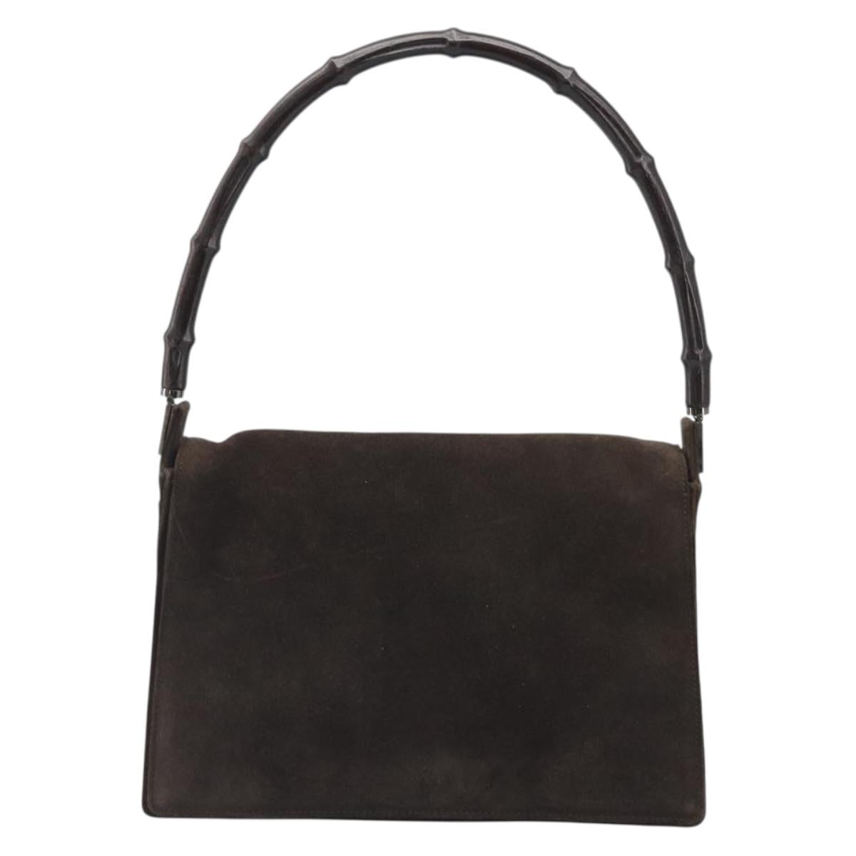 GUCCI Bamboo Shoulder Bag Suede Brown Silver 001 3239 Auth 186455A