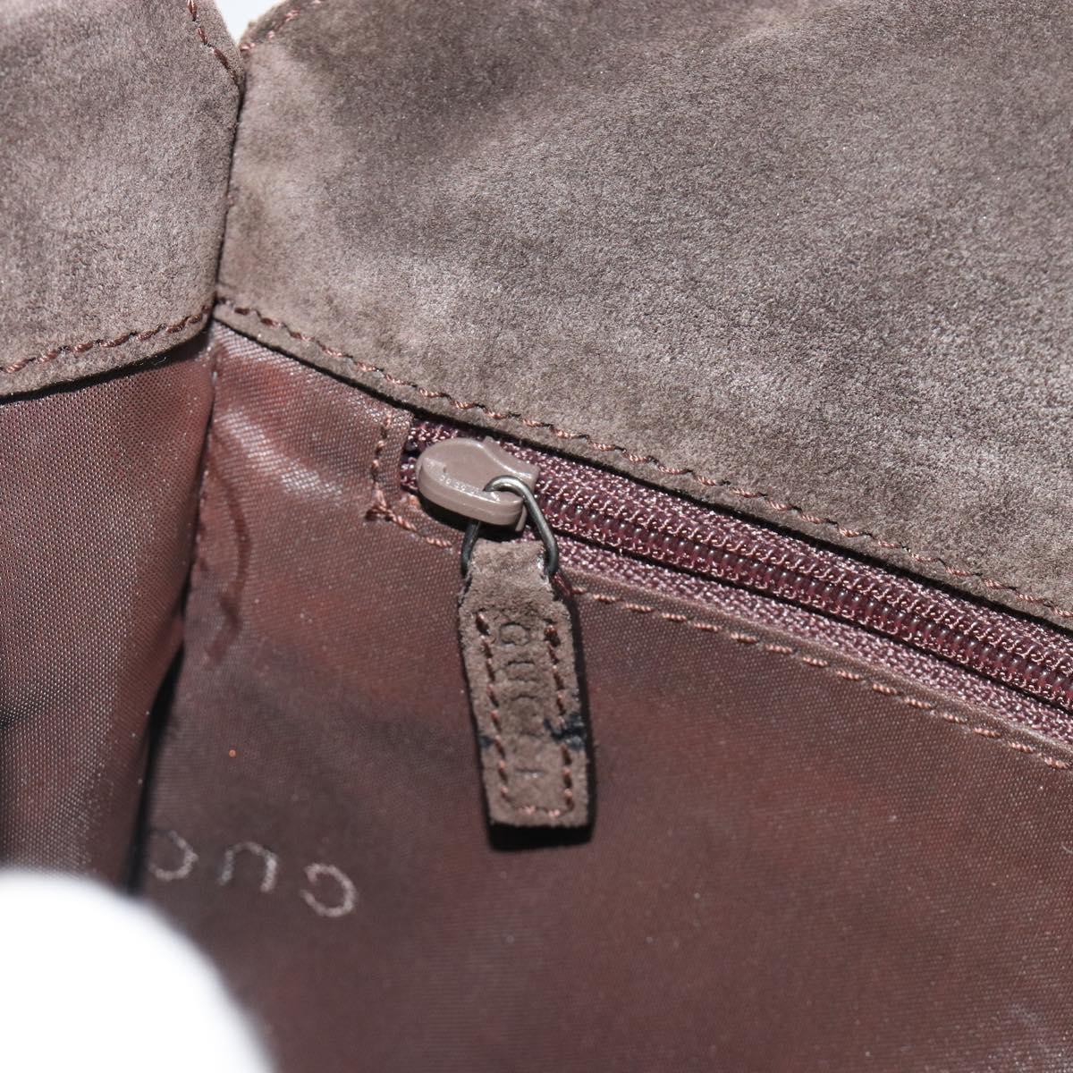 GUCCI Bamboo Shoulder Bag Suede Brown Silver 001 3239 Auth 186455A