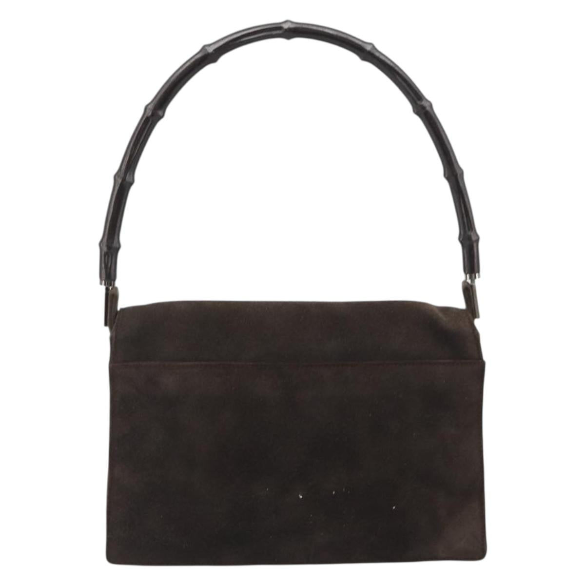 GUCCI Bamboo Shoulder Bag Suede Brown Silver 001 3239 Auth 186455A