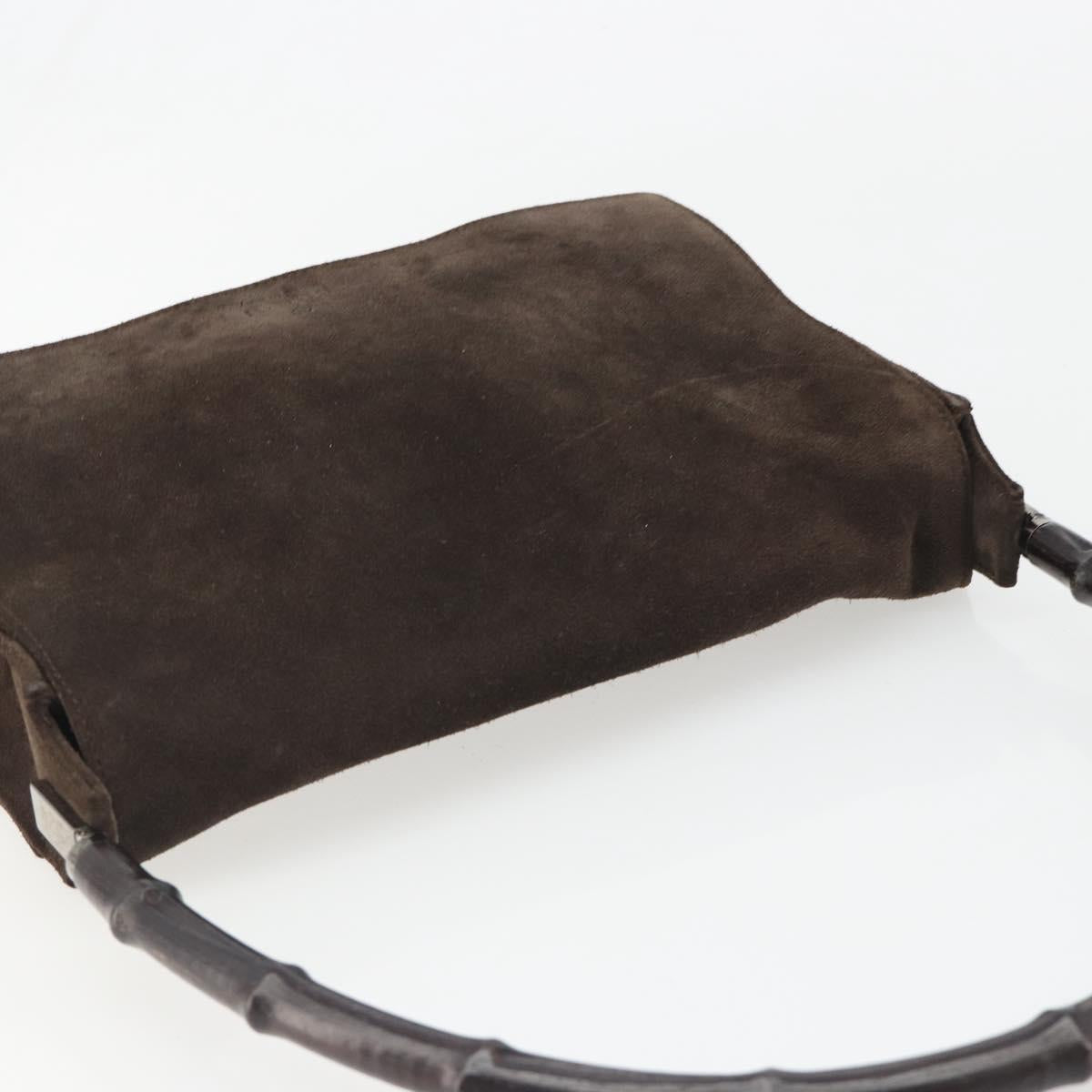 GUCCI Bamboo Shoulder Bag Suede Brown Silver 001 3239 Auth 186455A