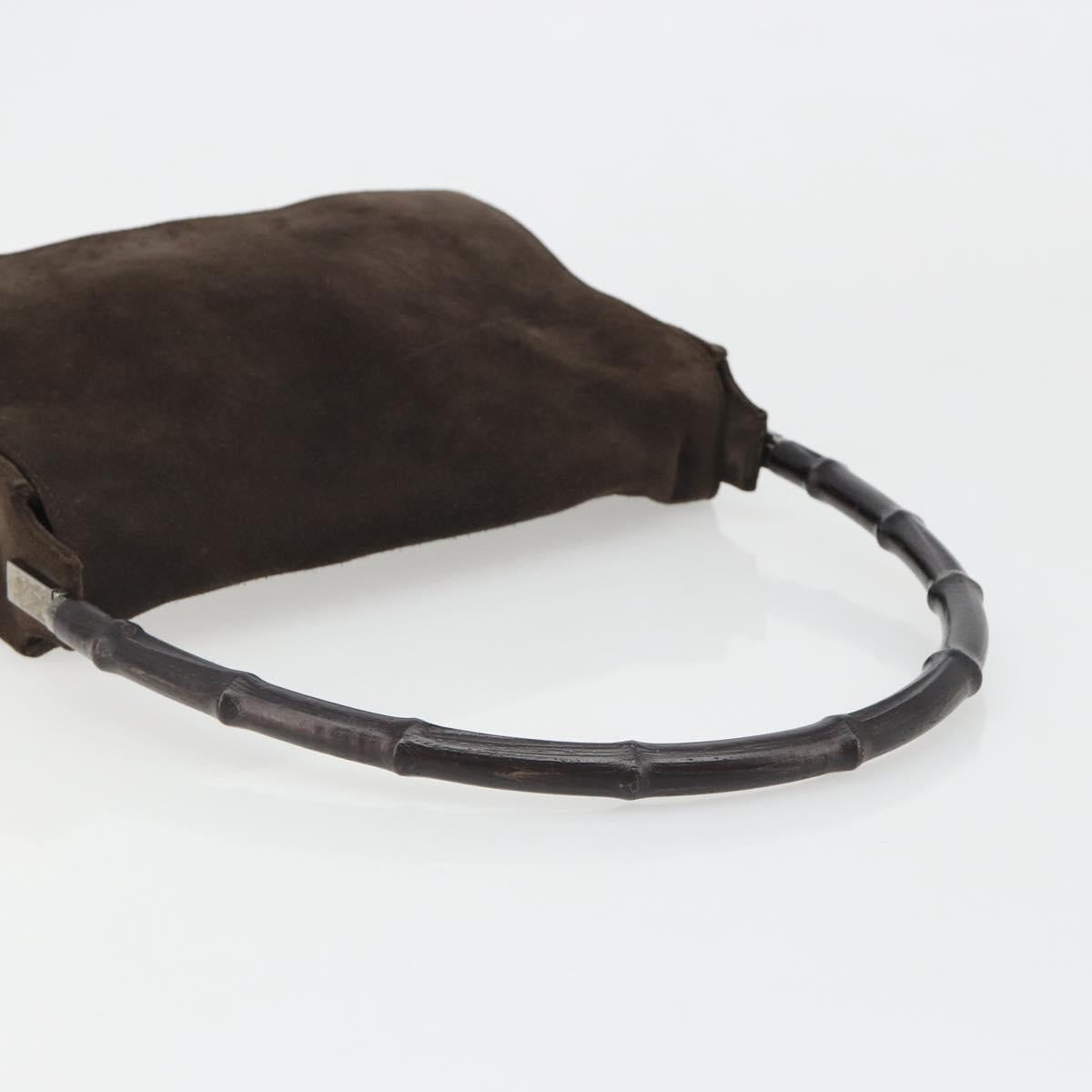 GUCCI Bamboo Shoulder Bag Suede Brown Silver 001 3239 Auth 186455A