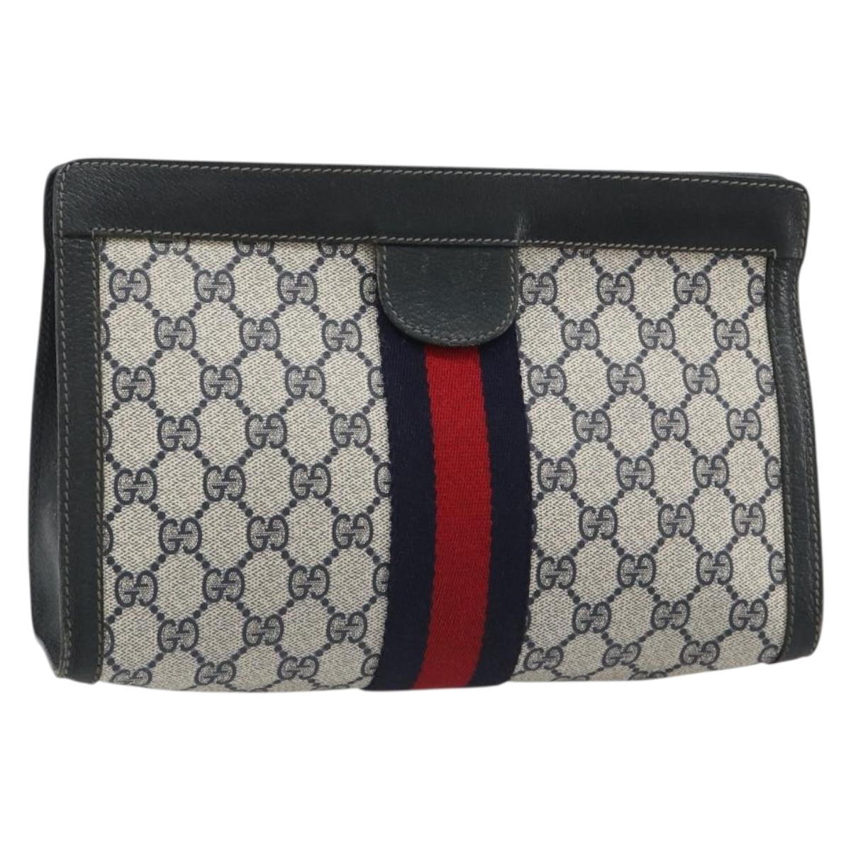 GUCCI GG Supreme Sherry Line Clutch Bag Navy 84 014 2125 28 Auth 186456